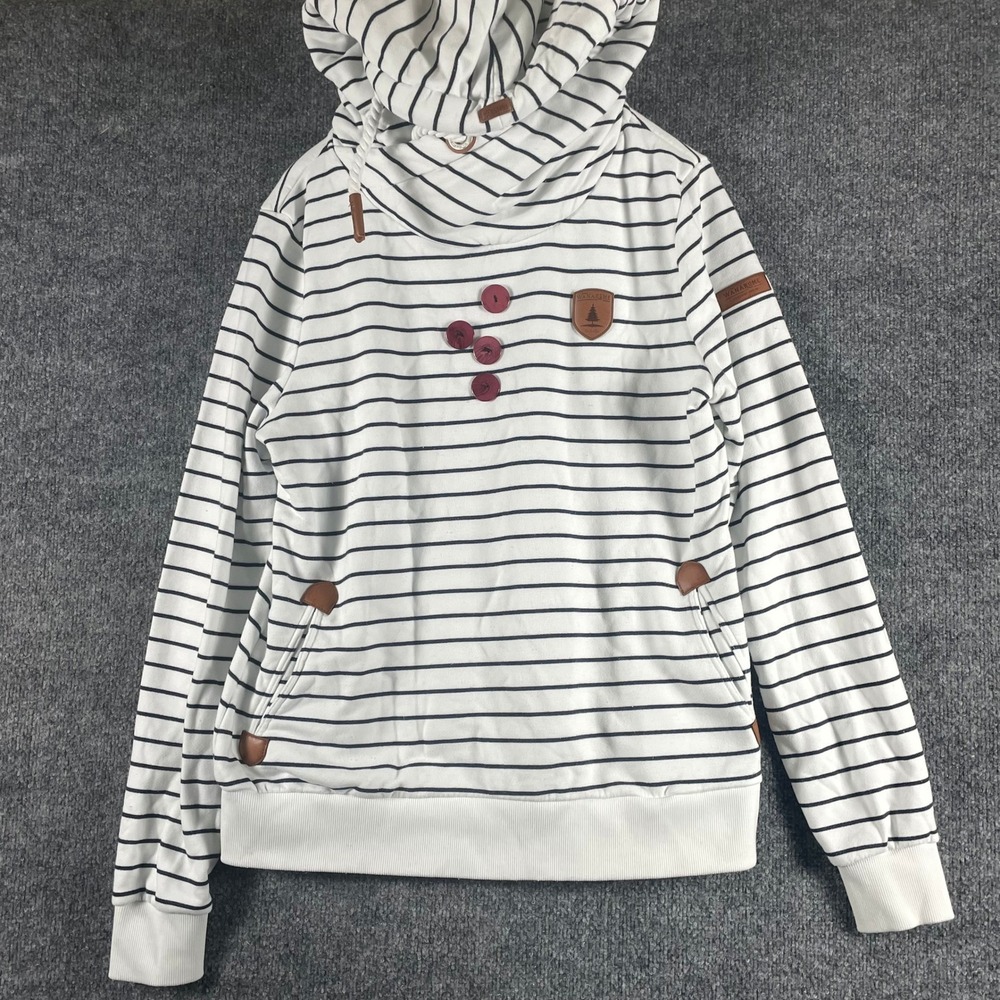 Wanakome Hoodie Womens XL White Striped Artemis Cowl Neck Pullover Sweatshirt